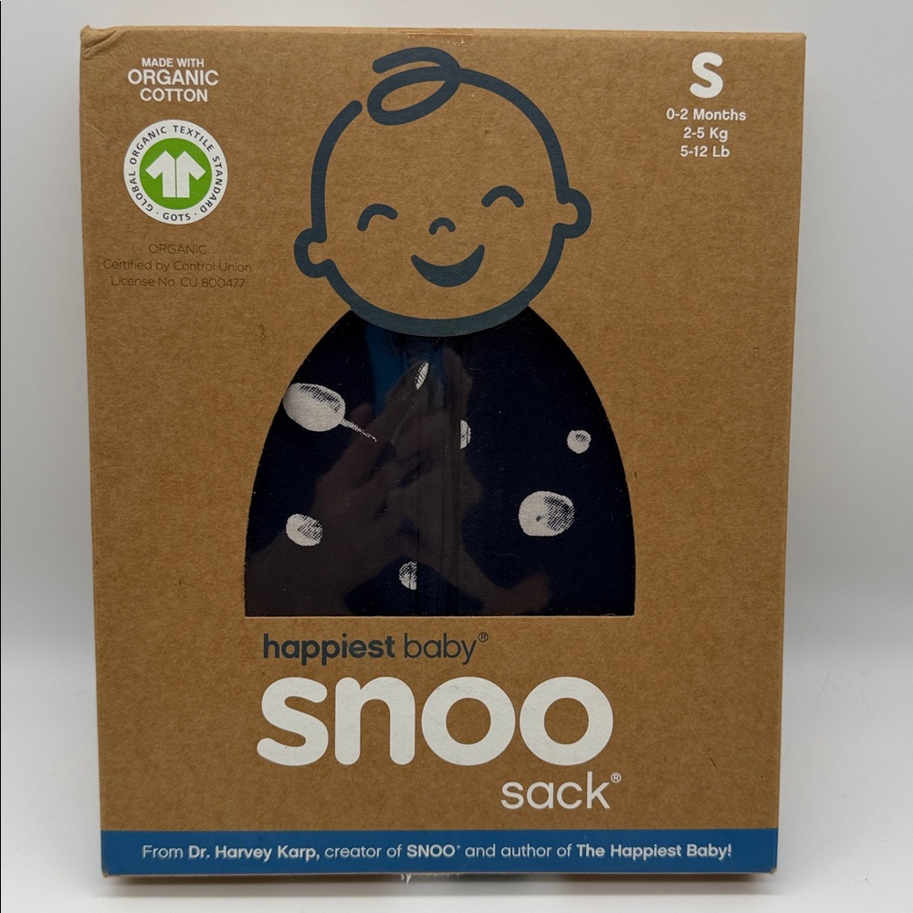 New Happiest Baby SNOO SACK Sleep Navy Tan Planets size Small 0-2 Months